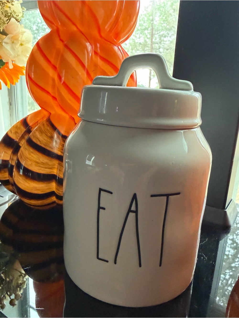 Rae Dunn Small White Ceramic Canister with 'EAT' Lettering